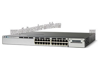 El interruptor de red de Cisco WS-C3750X-24P-E 24 PoE+ vira gigabyte de la licencia hacia el lado de babor del servicio del IP de SFP+