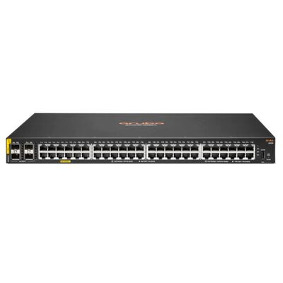 Switch Ethernet gestionado Aruba CX 6000 con 48 puertos 10/100/1000 (PoE+) + 4 puertos SFP Gigabit, presupuesto PoE de 370 W y diseño apilable