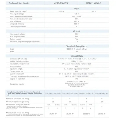 Merc-1100w-p Merc-1300w-p Huawei Optimizador de paneles solares inteligentes Merc 1100w P Merc 1300w P Optimizador de energía solar 1100W 1300W Plc Control Industrial