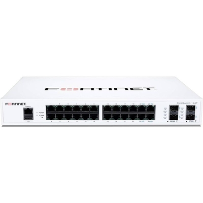 Fortinet FS-124F es un conmutador competitivo de rendimiento/precio con 24 puertos GE + 4 puertos SFP+ + 1 consola RJ45