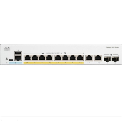 C1200-8P-E-2G Cisco Switches 8x 10/100/1000 Puertos PoE + con 67W presupuesto de energía 2x puertos combinados Gigabit Copper / SFP, montable en rack