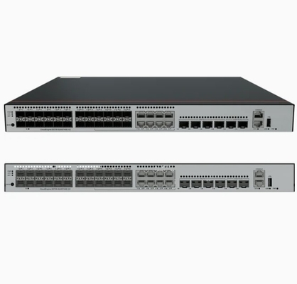 S5735-S24ST4XE-V2 Puertos SFP 24*GE 8 de los cuales son de doble uso 10/100/1000 o SFP 4*10GE Puertos SFP+ 2*12GE Puertos de pila sin módulo de alimentación