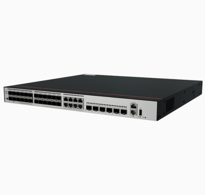 S5735-S24ST4XE-V2 Puertos SFP 24*GE 8 de los cuales son de doble uso 10/100/1000 o SFP 4*10GE Puertos SFP+ 2*12GE Puertos de pila sin módulo de alimentación
