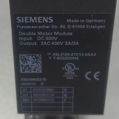 SINAMICS S120 Módulo de motor doble 6SL3120-2TE13-0AA3 (entrada DC 600 V, salida 3AC 400 V 3 A/3 A, tipo Booksize D)